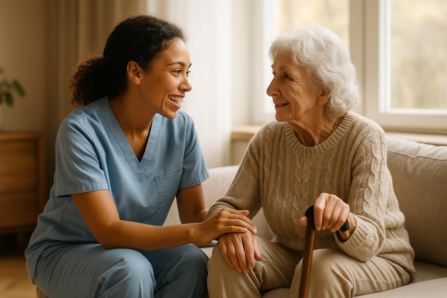 Older adult, family member, and caregiver reviewing a weekly pill organiser together.